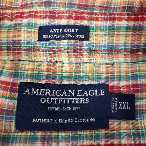 American Eagle Mens Shirt Size XXL Axle Button Up Multicolor Plaid Pockets - Picture 8 of 8